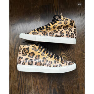 P448 Leopard Print High Top Sneakers with Side Zippers EU 40